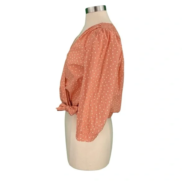 Madewell Peach Star Scatter Cute Boho 3/4 Sleeve Casual Wrap Blouse - Picture 11 of 16